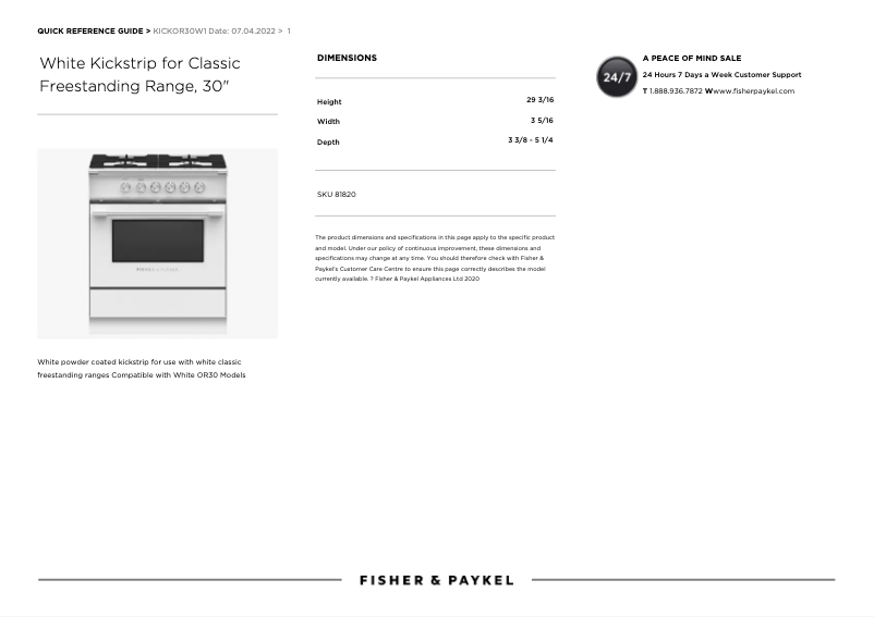Page 1 of the manual User Manual Fisher & Paykel KICKOR30W1