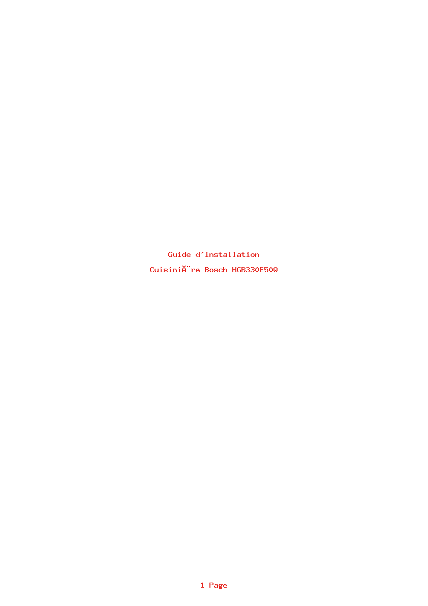 Page 1 de la notice Guide d'installation Bosch HGB330E50Q