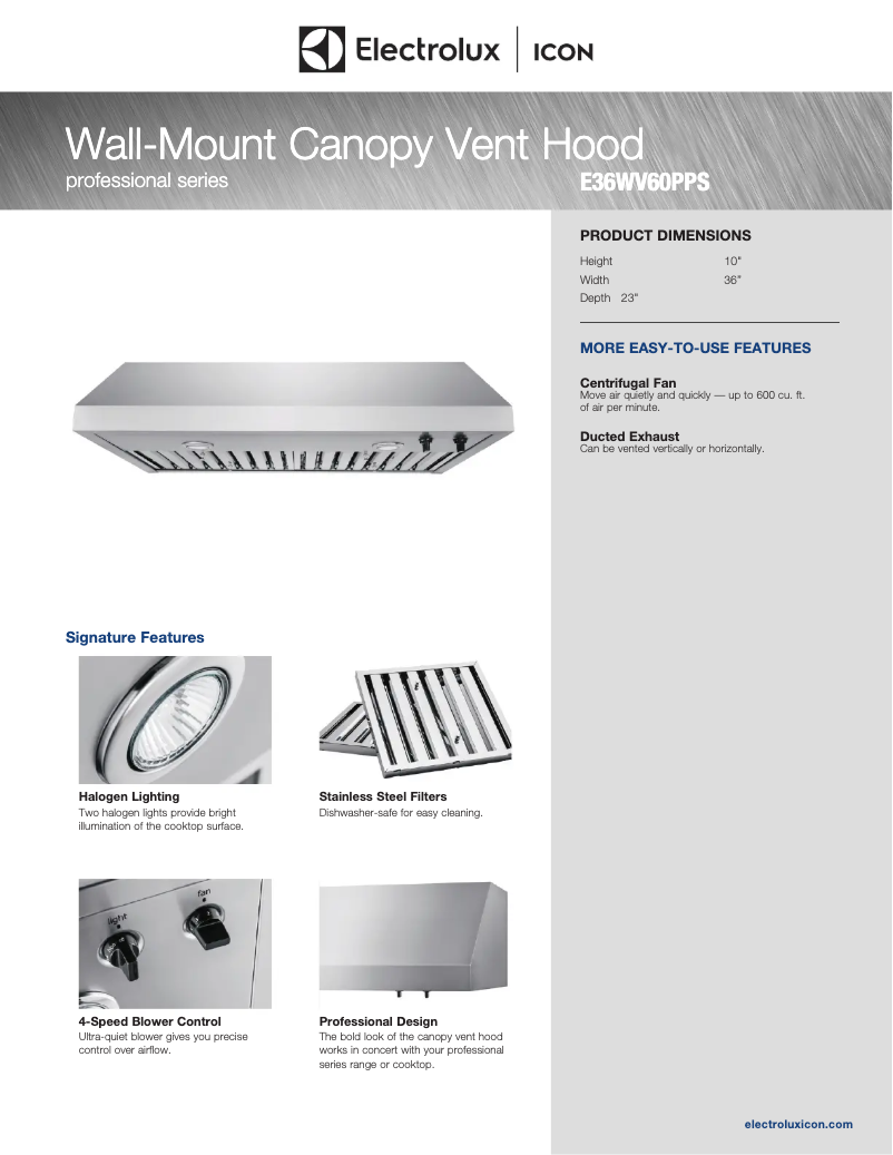 Página 1 del manual Ficha técnica Electrolux E36WV60PPS