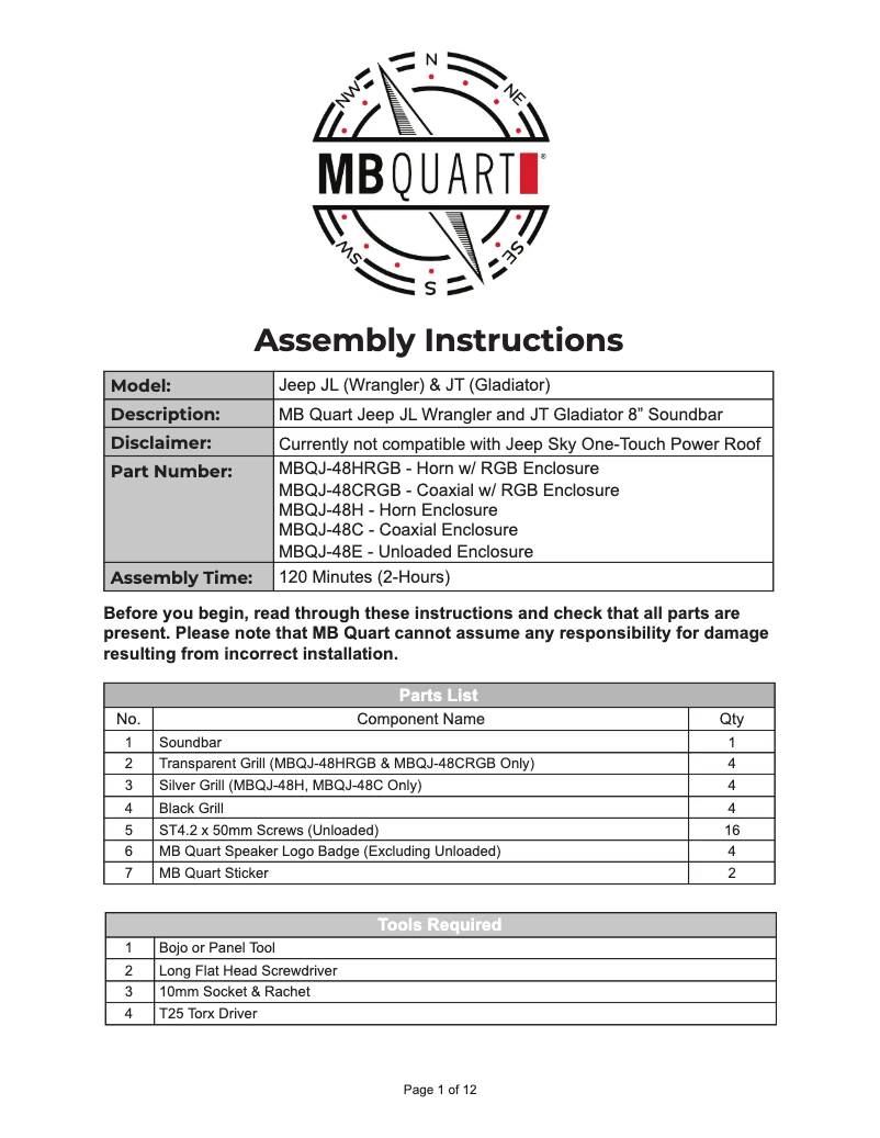 Page 1 de la notice Manuel utilisateur MB Quart MBQJ-48CRGB