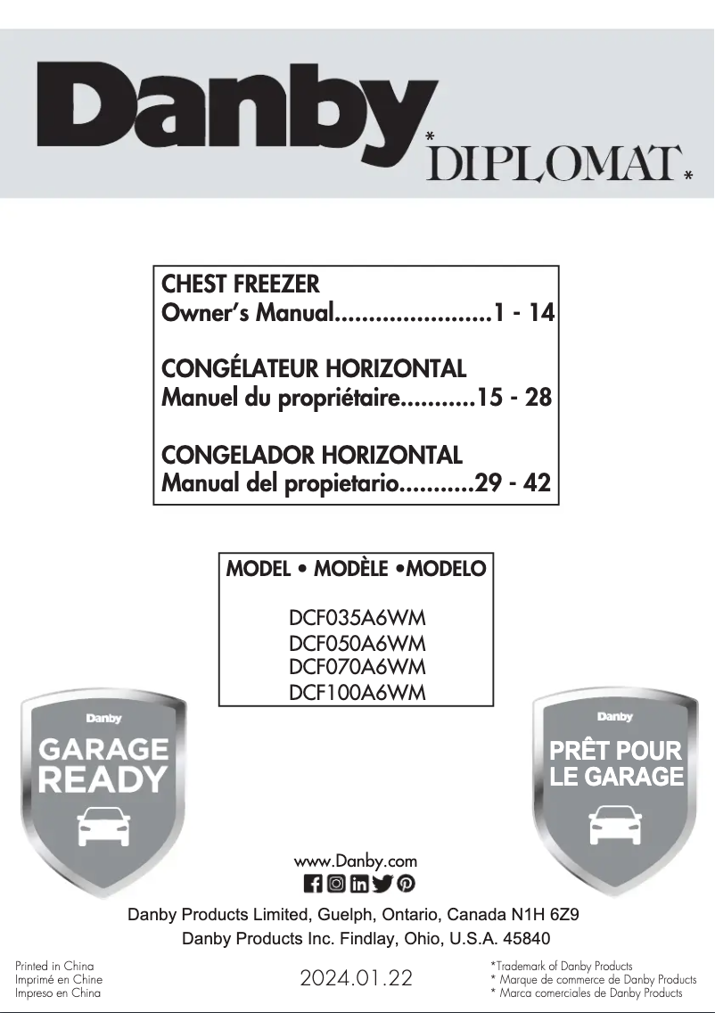 Page 1 de la notice Manuel utilisateur Danby DCF035A6WM