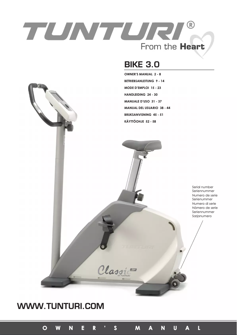 Page 1 de la notice Manuel utilisateur Tunturi Classic Bike 3.0