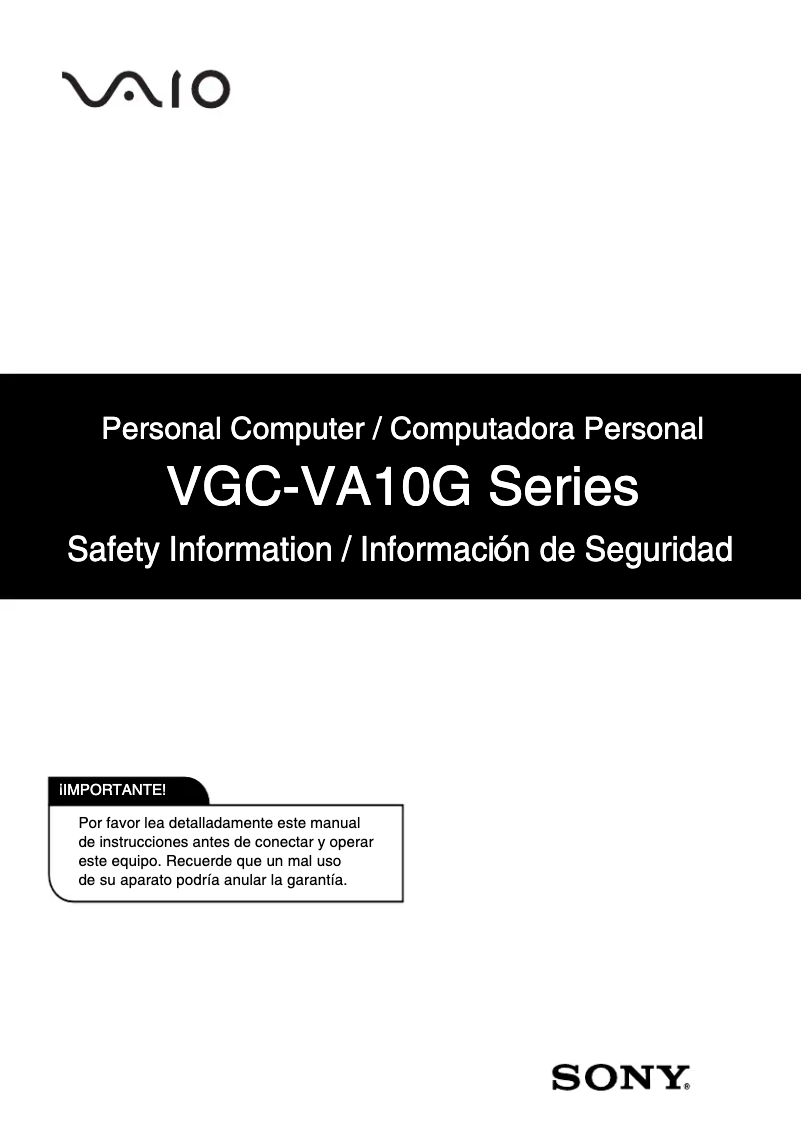 Page n°1 - Instructions de sécurité Sony Vaio VGC-VA10G