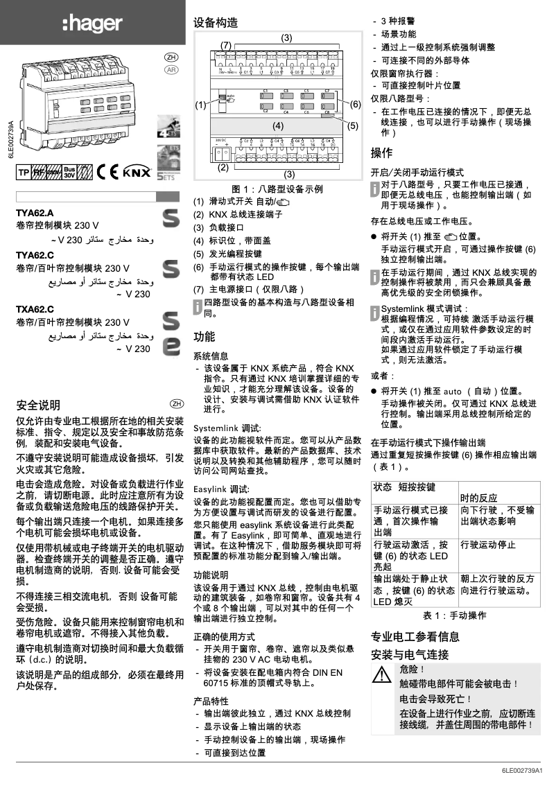 Page 1 of the manual User Manual Hager TXA628C