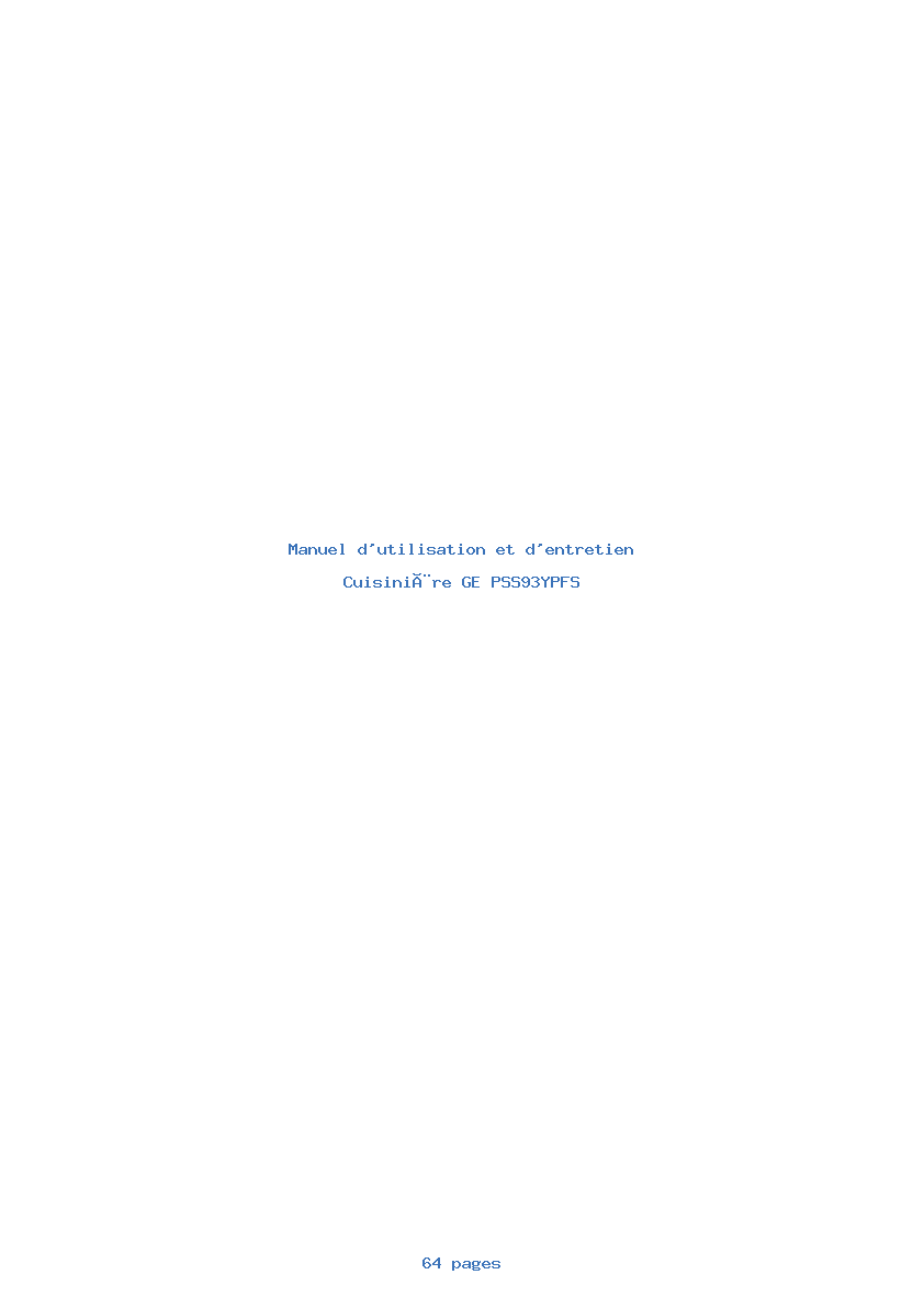 Page 1 de la notice Manuel d'utilisation et d'entretien GE PSS93YPFS