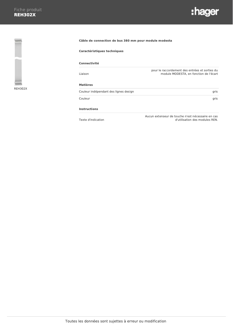 Page 1 de la notice Fiche technique Elcom REH302X