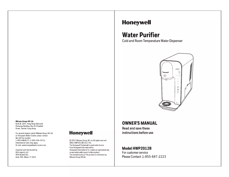 Page 1 de la notice Manuel utilisateur Honeywell HWP2012B