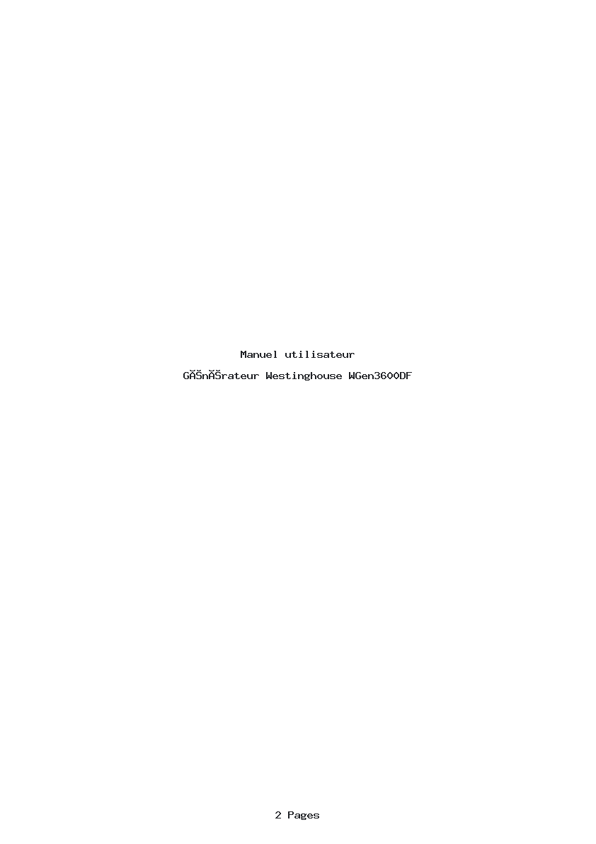 Page 1 de la notice Manuel utilisateur Westinghouse WGen3600DF