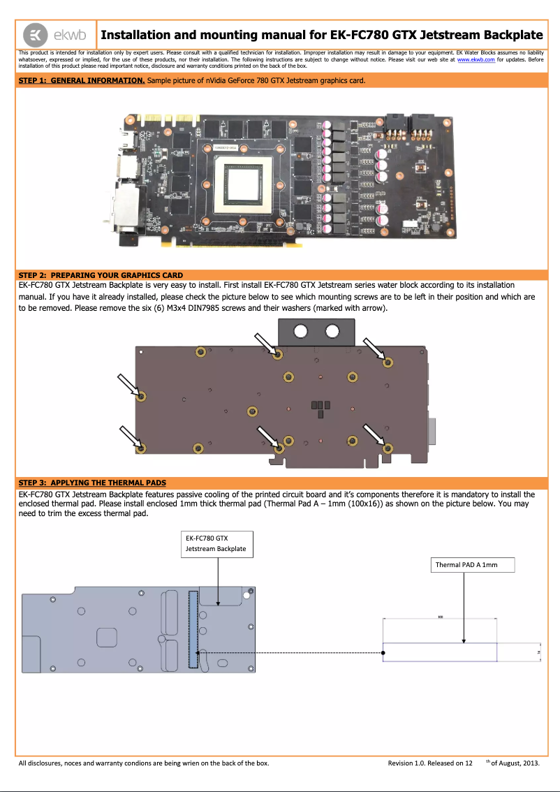 Page 1 de la notice Manuel utilisateur EK Water Blocks EK-FC780 GTX