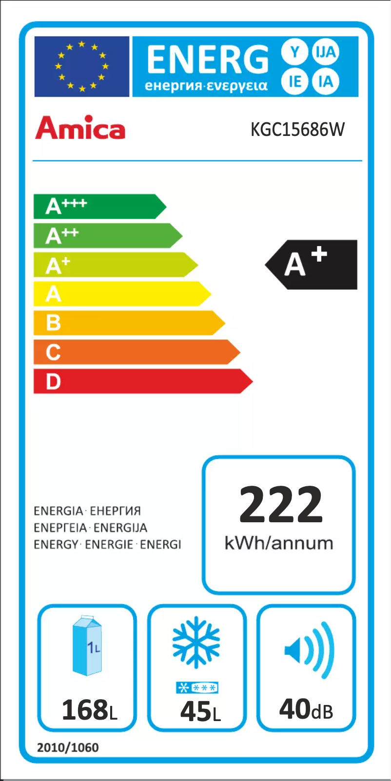 Page 1 de la notice Manuel utilisateur Amica KGC15686W