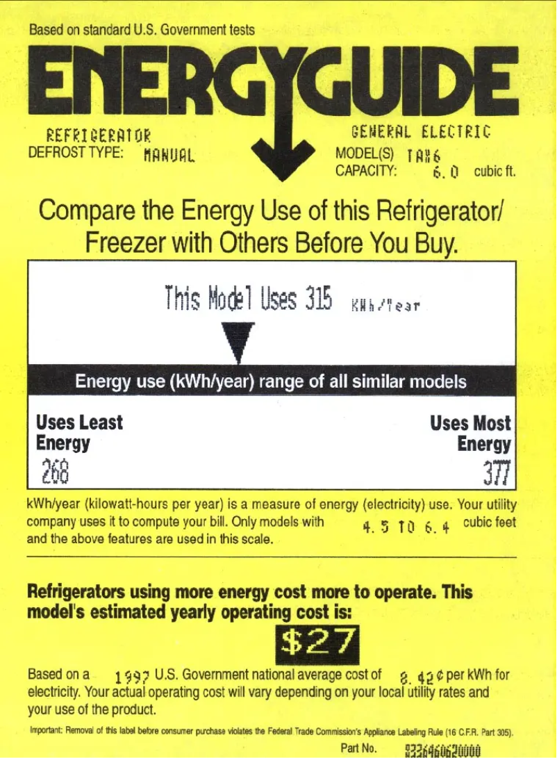 Page n°1 - Label énergétique GE TAX6SNXWH
