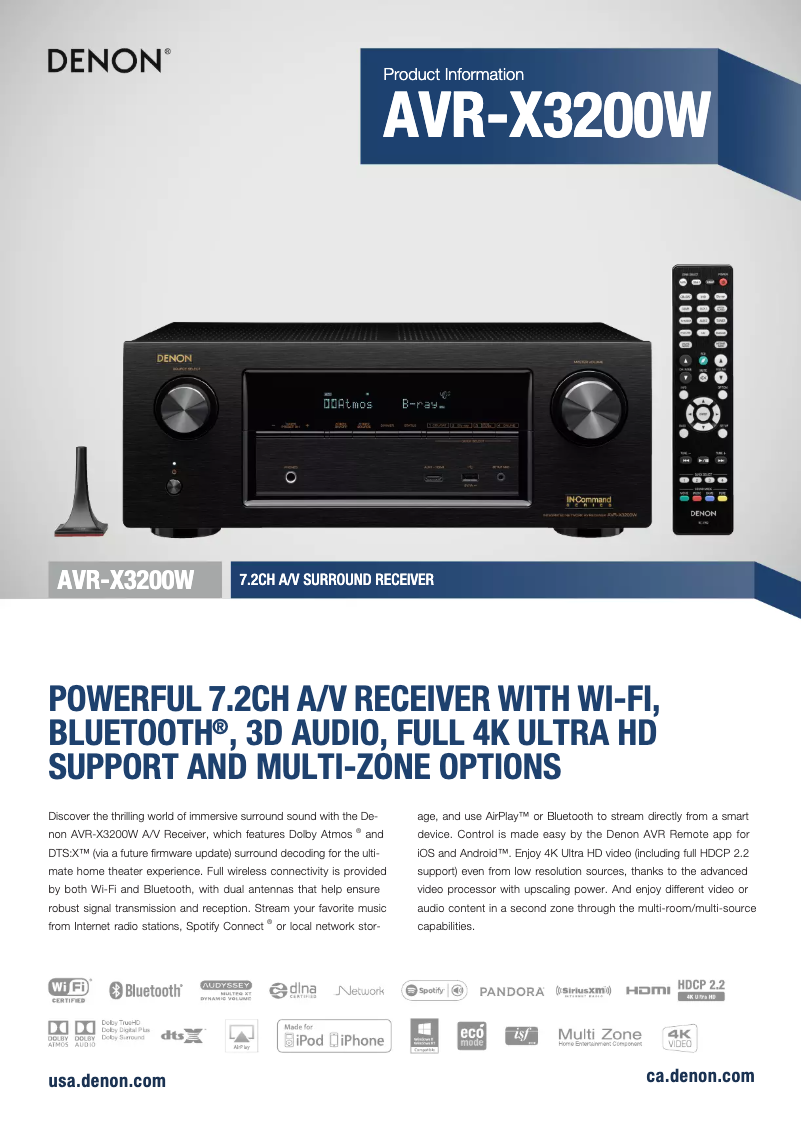 Page 1 de la notice Fiche technique Denon AVR-X3200W