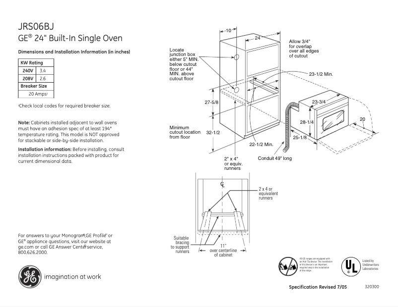 Page n°1 - Fiche technique GE JRS06SKSS