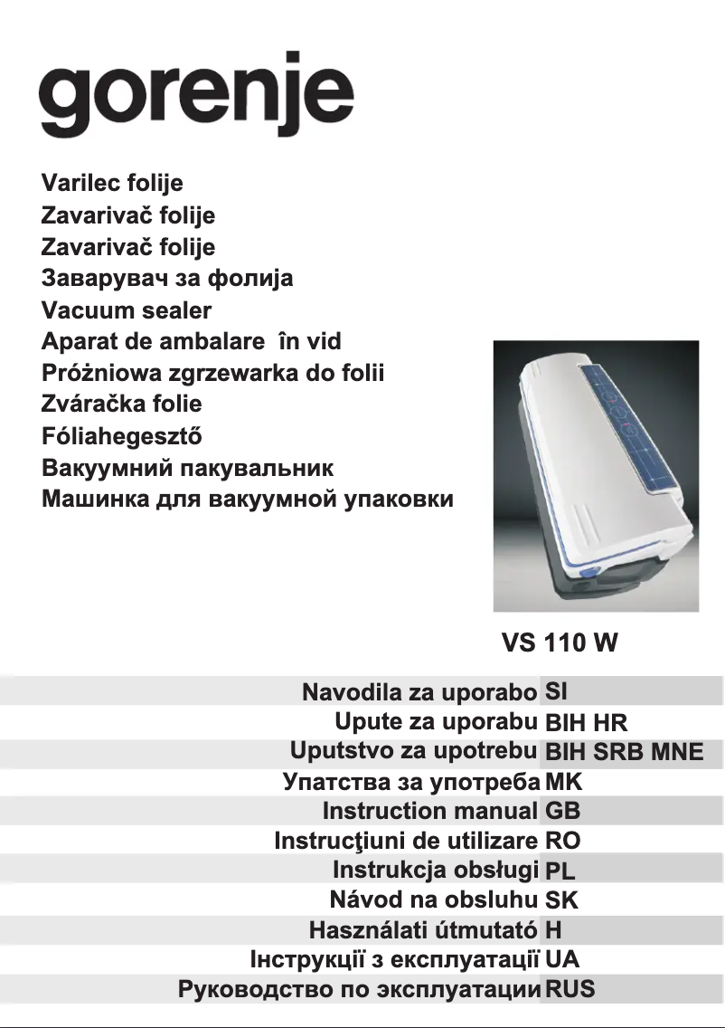 Page n°1 - Manuel utilisateur Gorenje VS110W