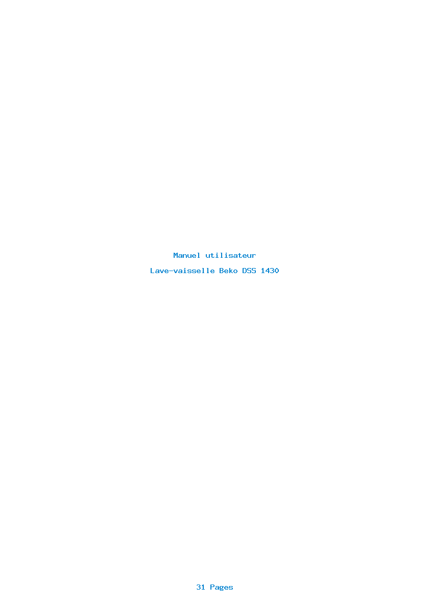 Page 1 de la notice Manuel utilisateur Beko DSS 1430