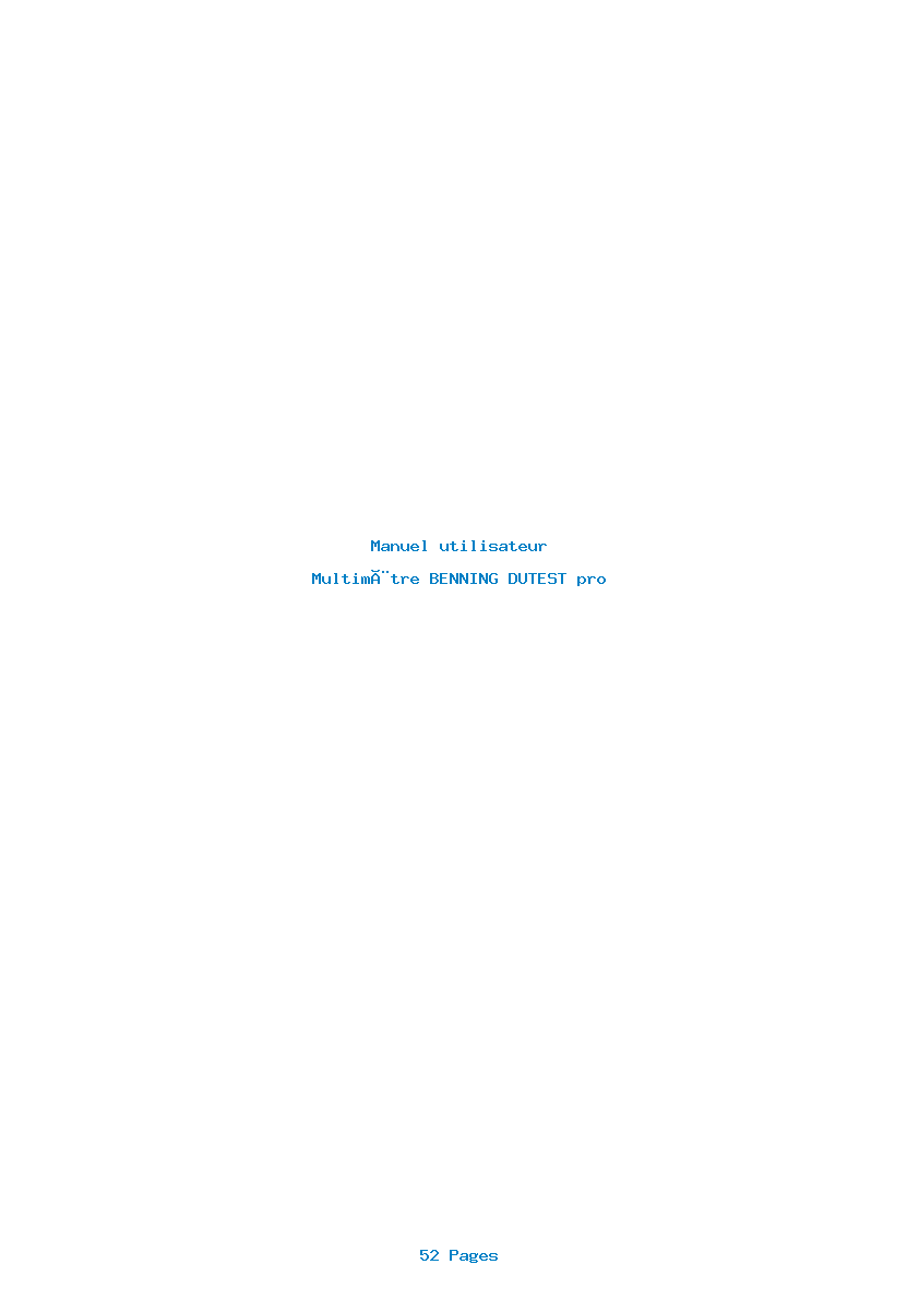Page 1 de la notice Manuel utilisateur BENNING DUTEST pro
