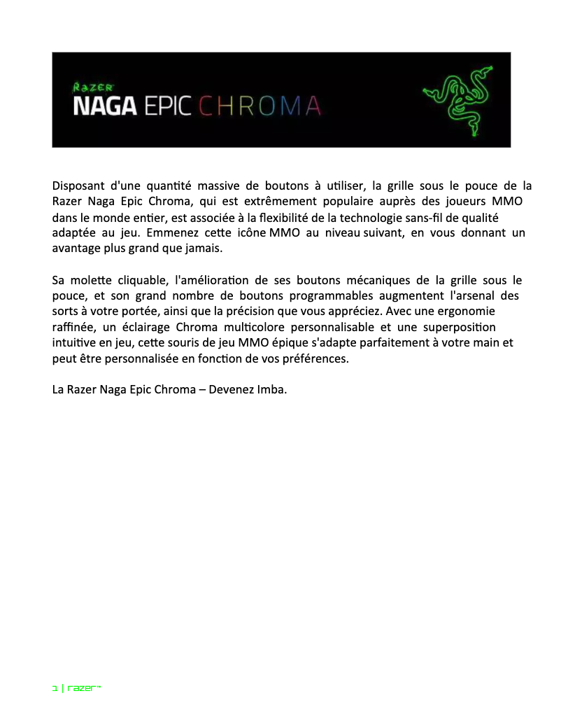 Page 1 de la notice Manuel utilisateur Razer Naga Epic Chroma