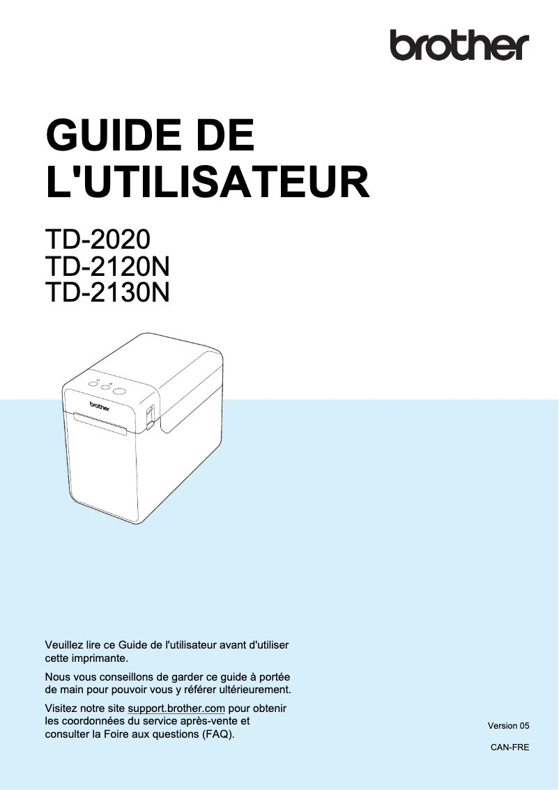 Page 1 de la notice Manuel utilisateur Brother TD-2020A