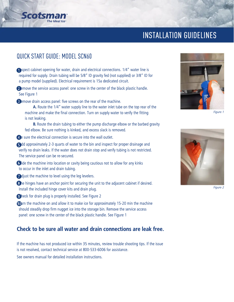 Page 1 de la notice Guide de démarrage rapide Scotsman SCN60GA1SU