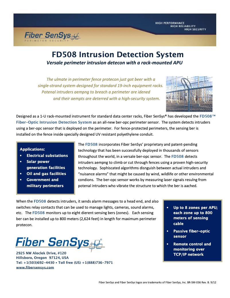 Page 1 de la notice Fiche technique Optex FD508
