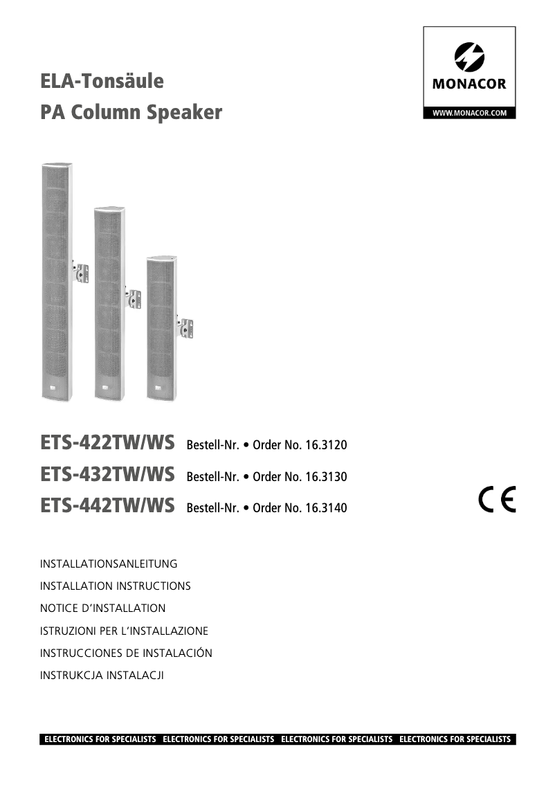 Page 1 de la notice Manuel utilisateur Monacor ETS-432TW/WS
