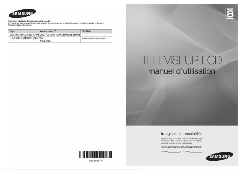 Page 1 de la notice Manuel utilisateur Samsung LA52A850S1R