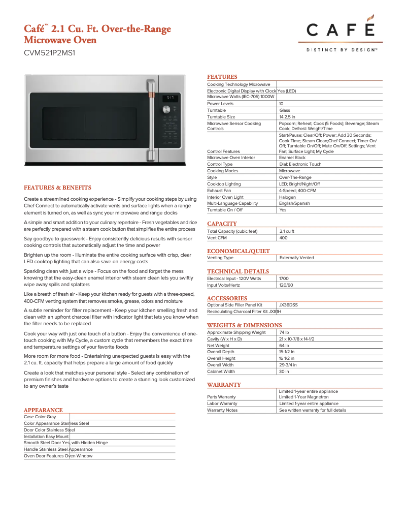 Page n°1 - Fiche technique GE CVM521P2MS1