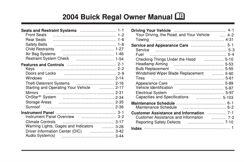 Página 1 del manual Manual de usuario Buick LaCrosse (2004)