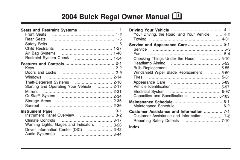 Page 1 de la notice Manuel utilisateur Buick LaCrosse (2004)