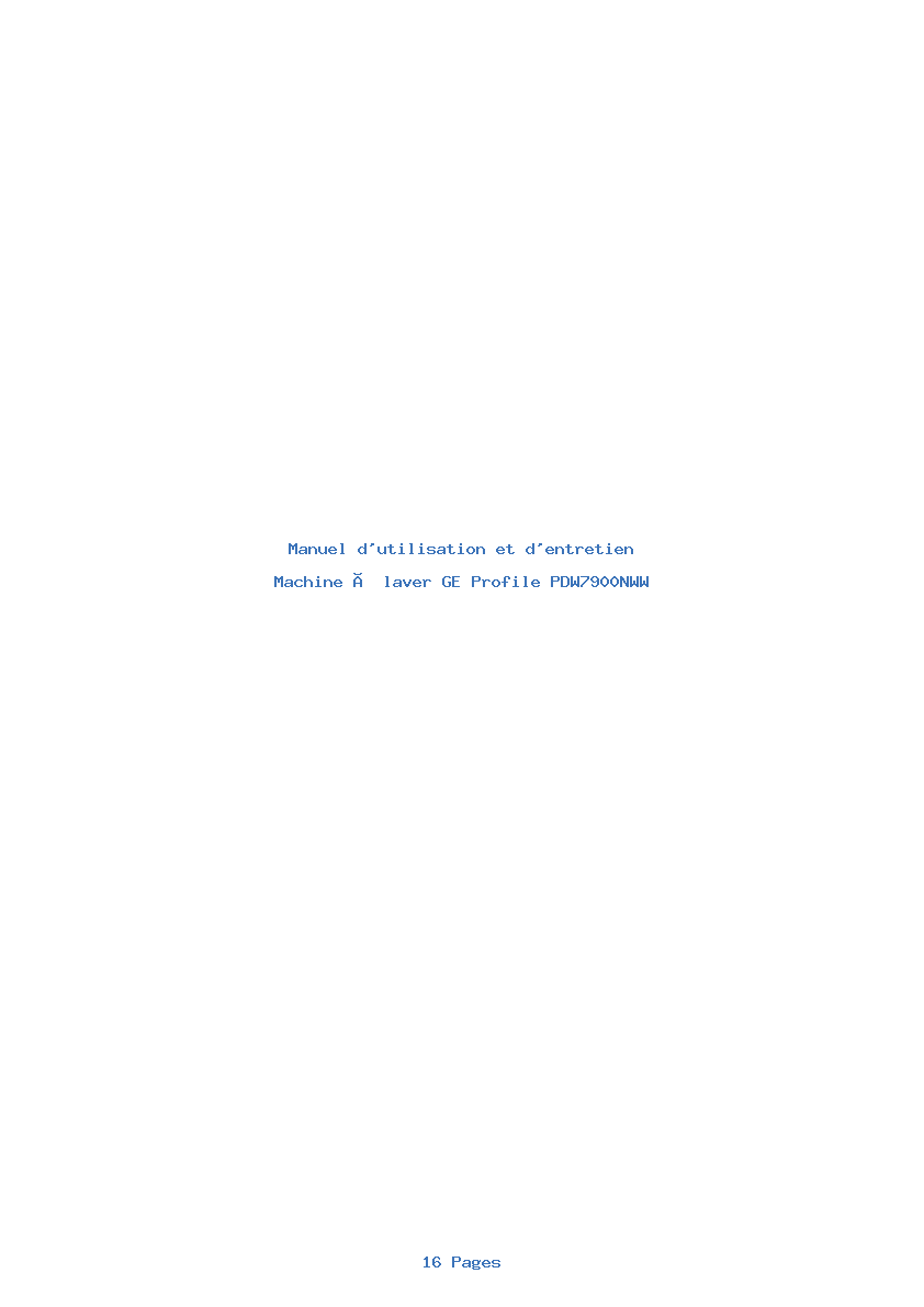 Page 1 de la notice Manuel d'utilisation et d'entretien GE Profile PDW7900NWW