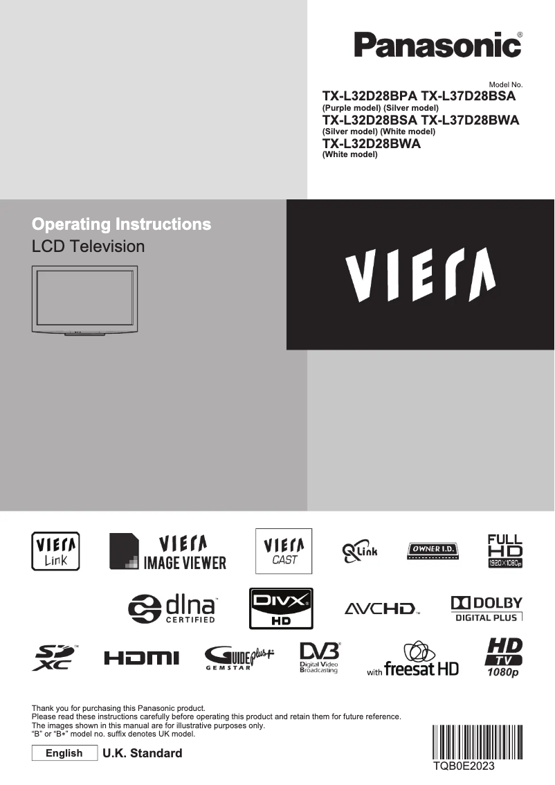 Page 1 of the manual User Manual Panasonic Viera TX-L37D28BSA