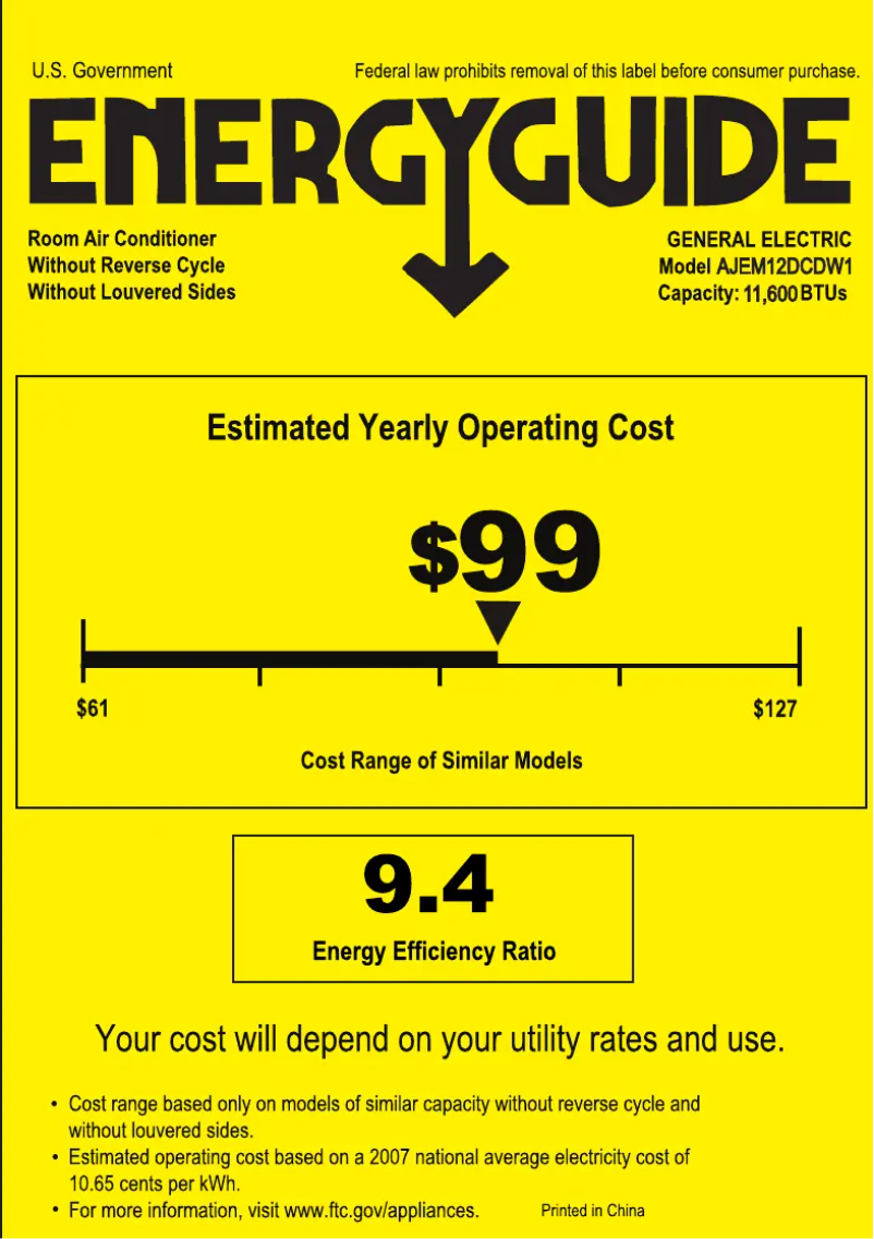 Página 1 del manual Etiqueta energética GE AJEM12DCD