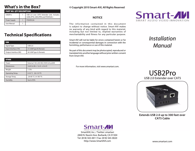 Page 1 of the manual User Manual Smart-AVI USB2Pro