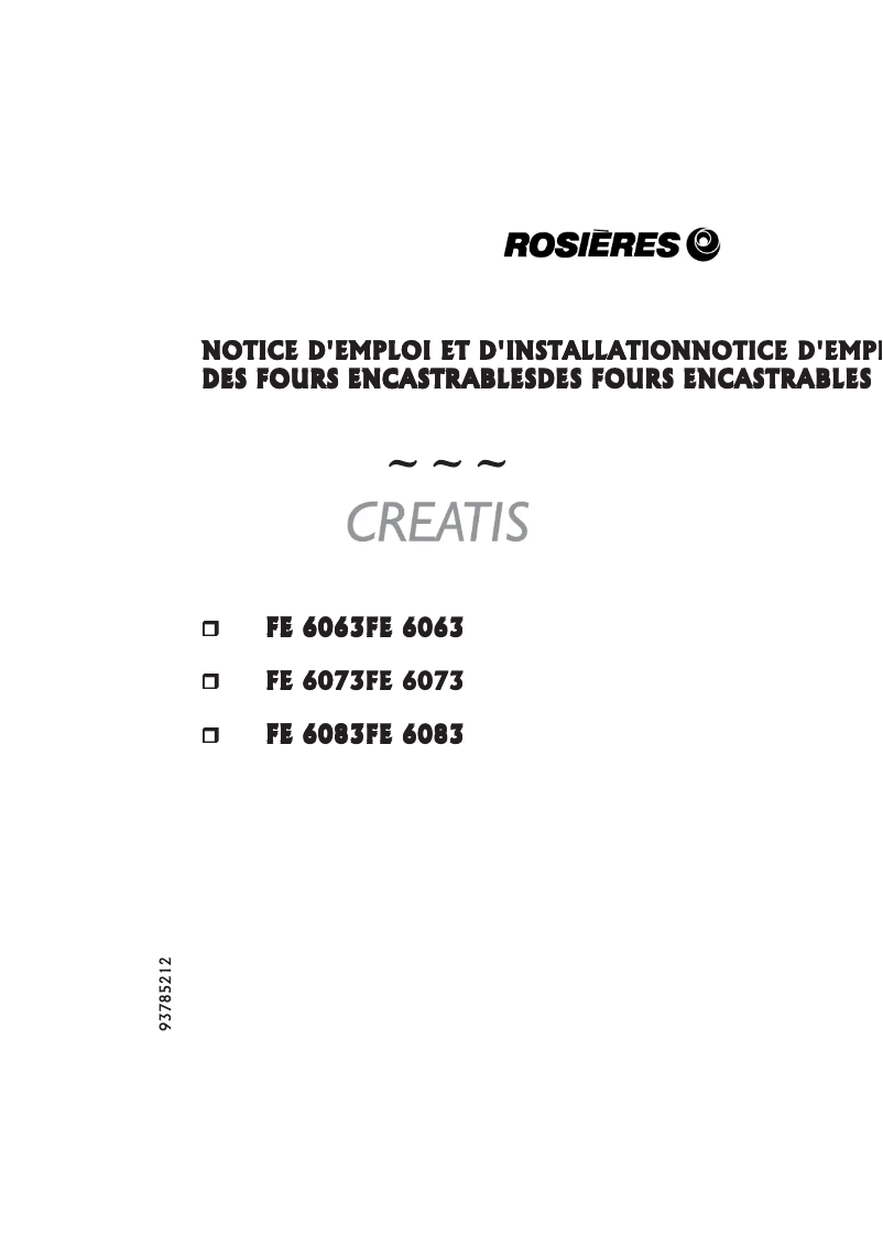 Page 1 de la notice Manuel utilisateur Rosieres FE 6063 PN