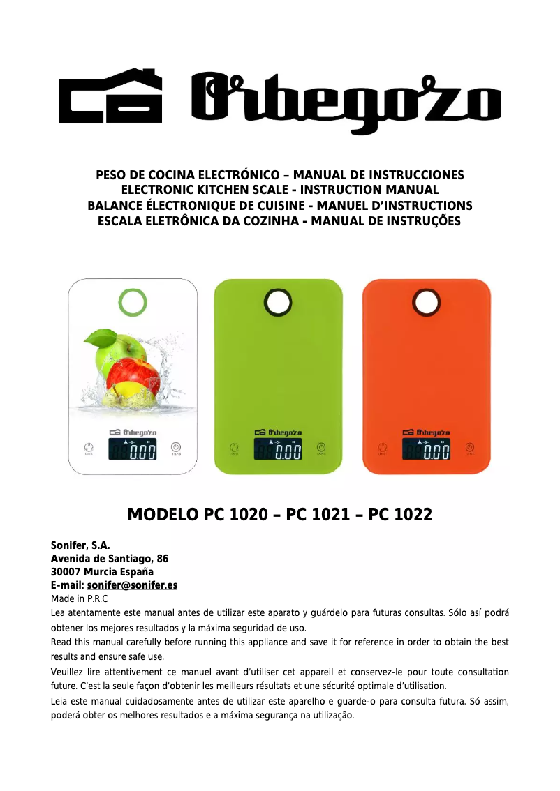 Page 1 de la notice Manuel utilisateur Orbegozo PC 1021