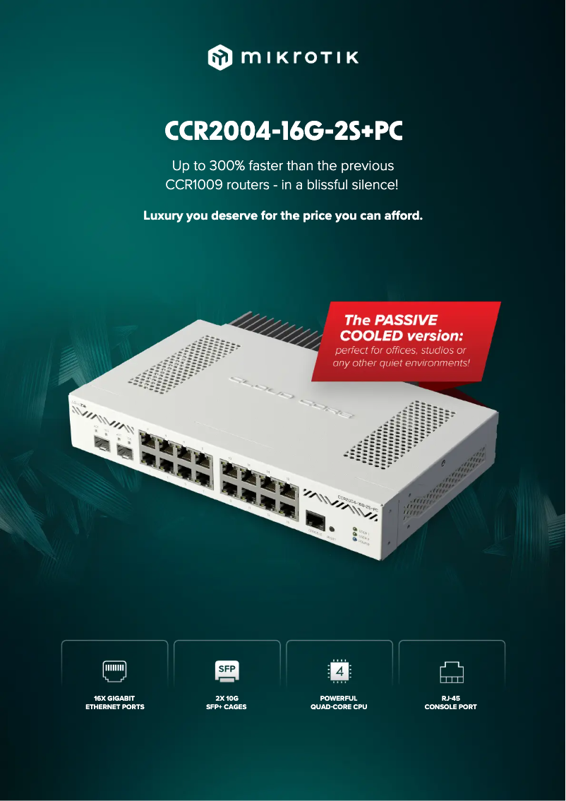 Page 1 de la notice Brochure Mikrotik CCR2004-16G-2S+PC