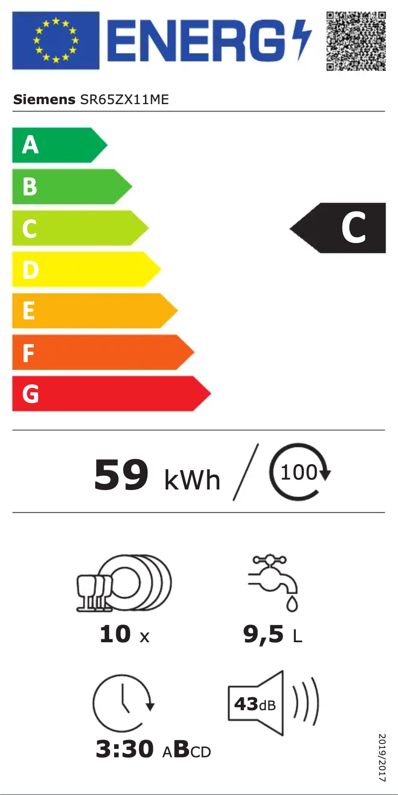 Page 1 de la notice Label énergétique Siemens SR65ZX11ME