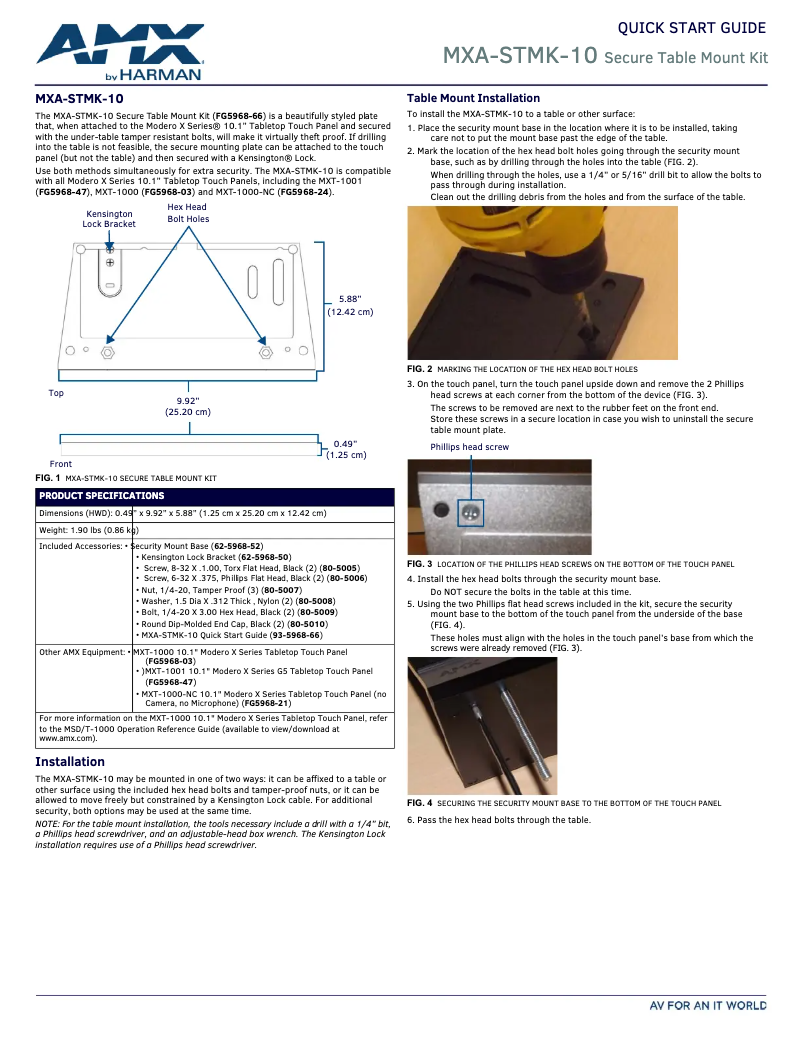 Page 1 de la notice Manuel utilisateur AMX MXA-STMK-10