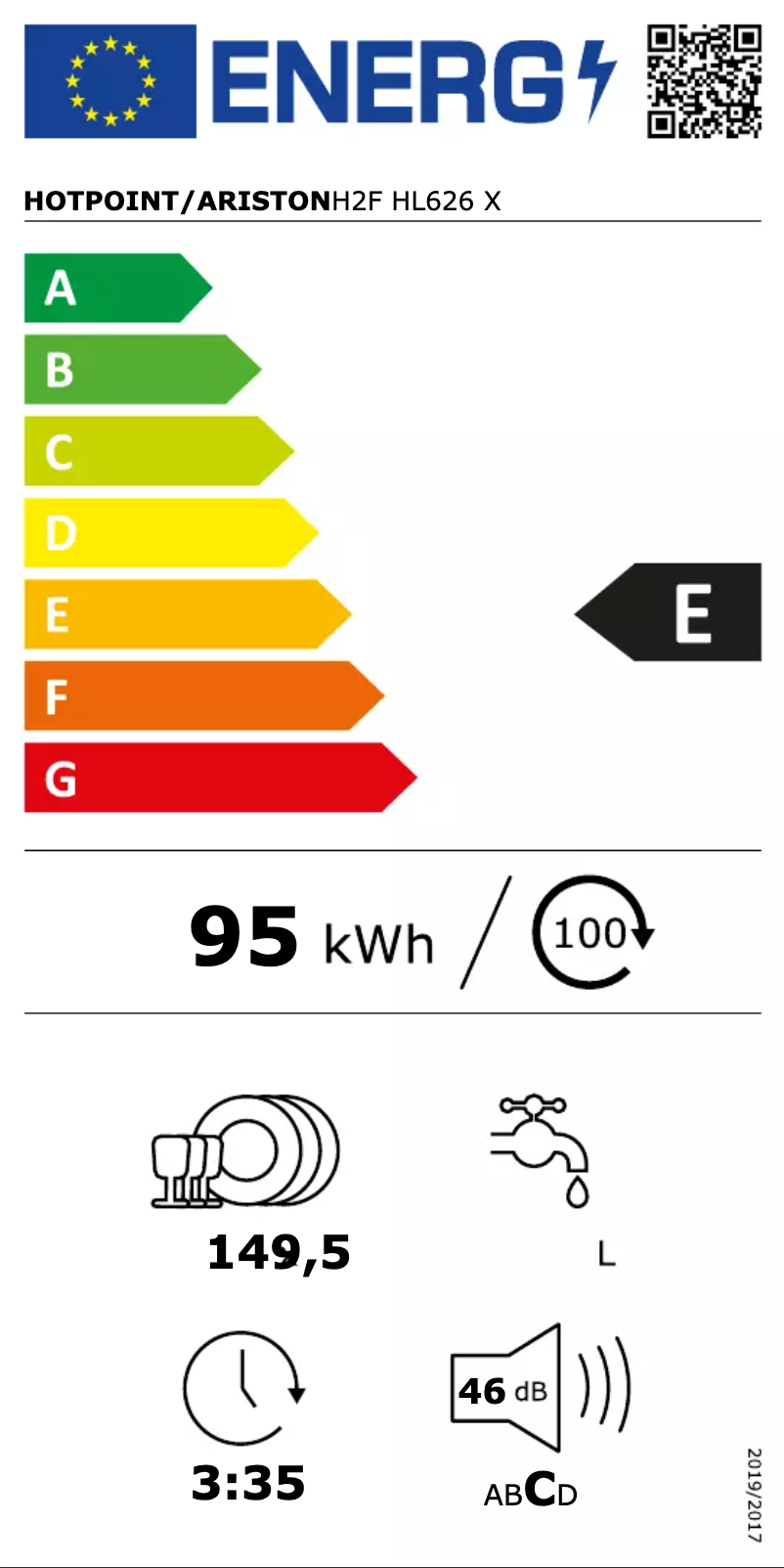 Page 1 de la notice Label énergétique Hotpoint H2F HL626 X