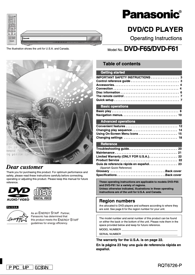 Página 1 del manual Manual de usuario Panasonic DVD-F65P