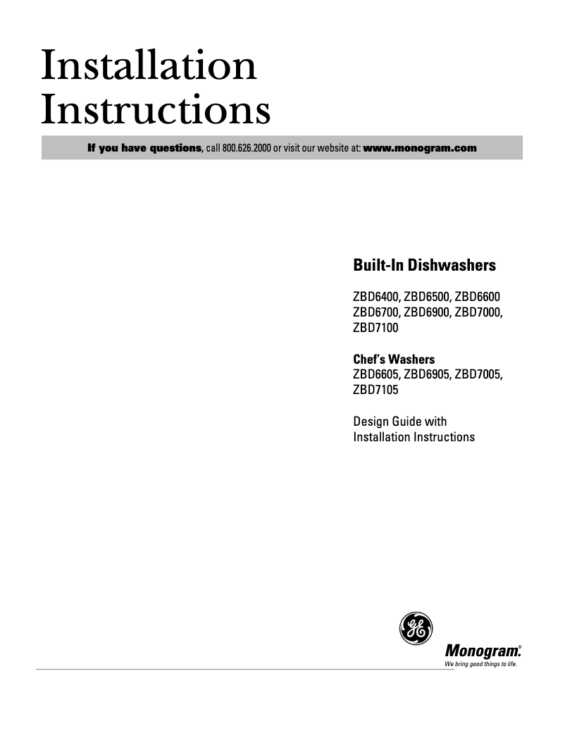 Page n°1 - Guide d'installation GE ZBD6900GSS