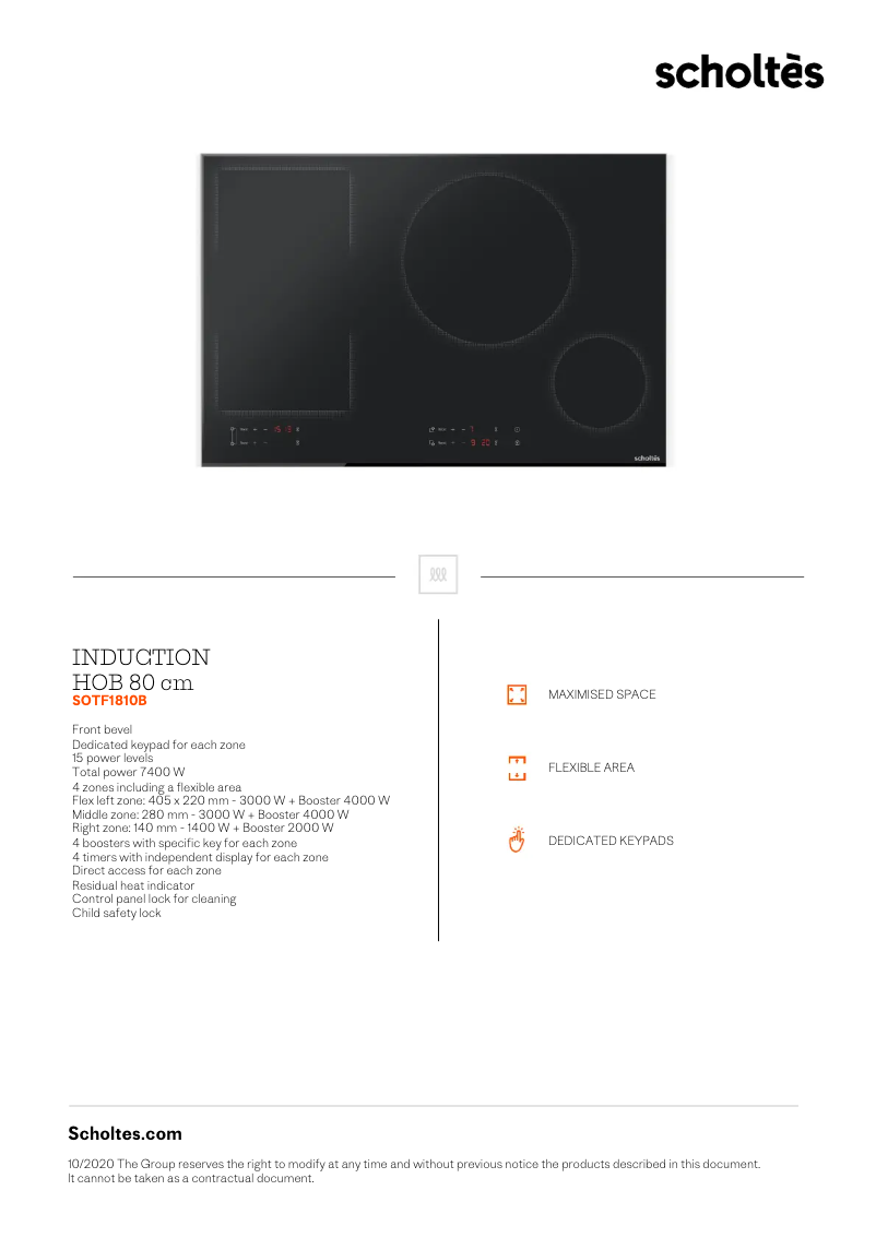 Page 1 de la notice Fiche technique Scholtès SOTF1810B