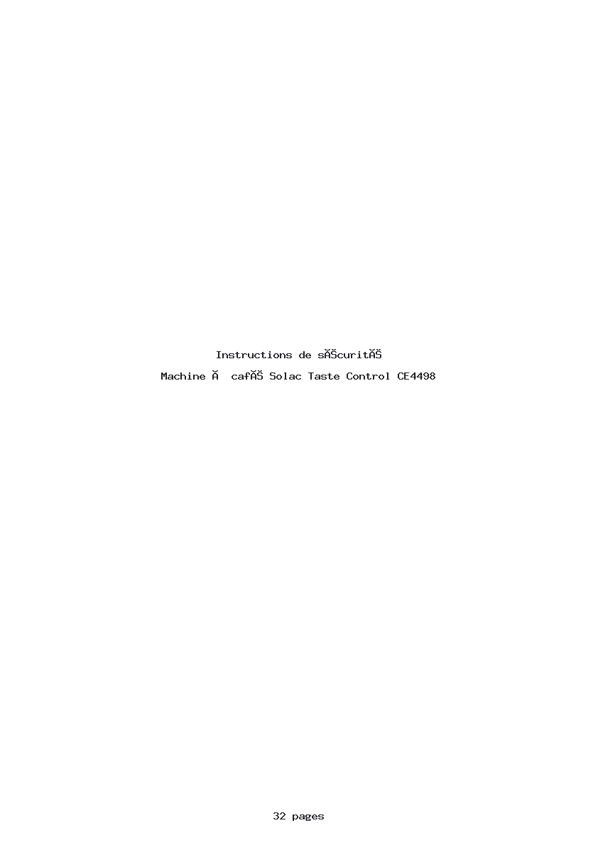 Page 1 de la notice Instructions de sécurité Solac Taste Control CE4498