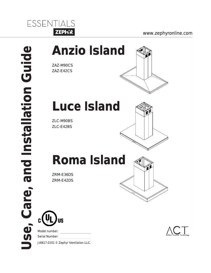 Page 1 of the manual User Manual Zephyr Luce Island ZLC-E42BS
