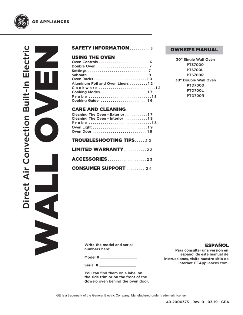 Page 1 de la notice Manuel utilisateur GE Profile PTS7000SNSS