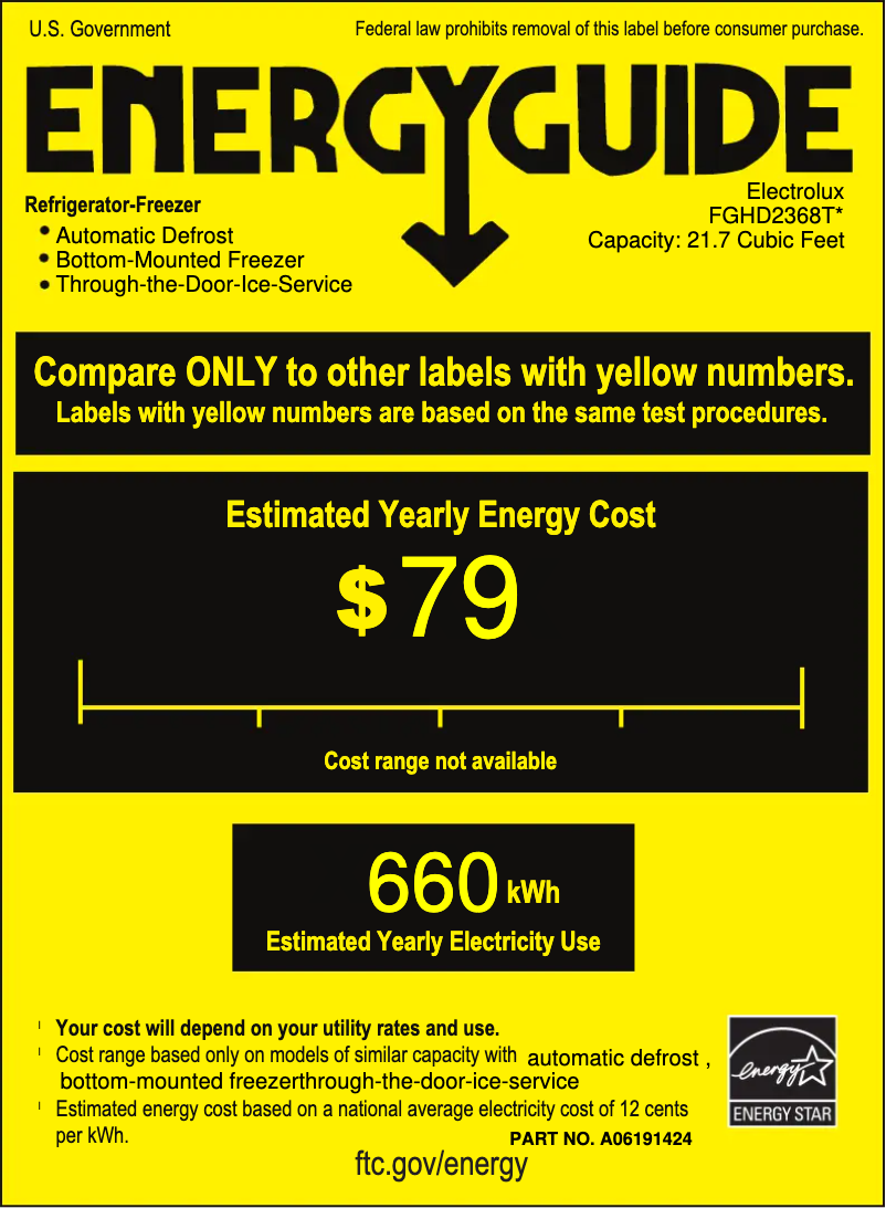 Página 1 del manual Etiqueta energética Frigidaire FGHD2368TD