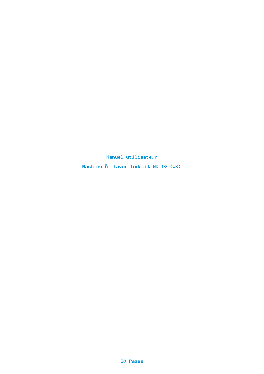 Page 1 de la notice Manuel utilisateur Indesit WD 10 (UK)