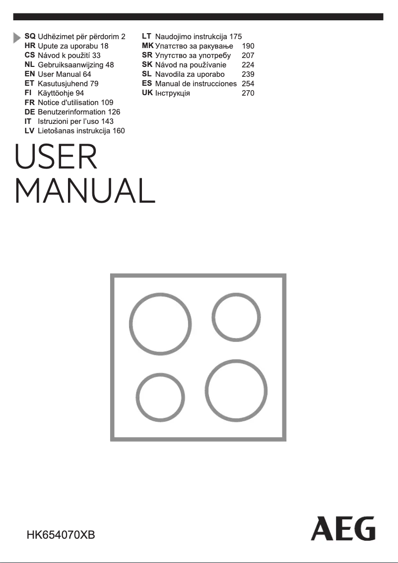 Page 1 de la notice Manuel d'utilisation et d'entretien AEG HK654070XB