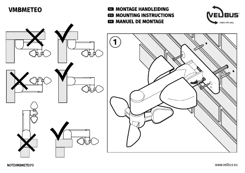 Page 1 de la notice Instructions / montage Velbus VMBMETEO