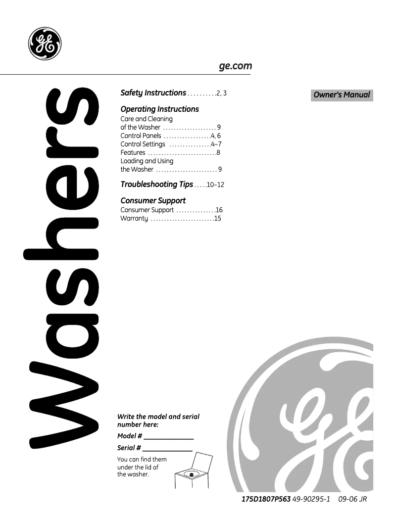 Página 1 del manual Manual de uso y mantenimiento GE WHDRE526EWW